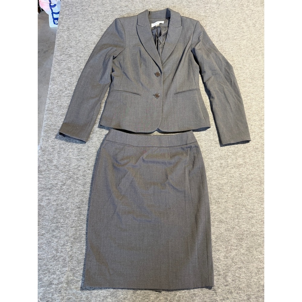 Calvin Klein Women Gray 2 Piece Skirt Suit Blazer Set Size 4 Office Professional